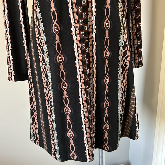 Free People Stella Knit Print Dress Black Combo Long Sleeve Retro Flowy Sz M - Picture 6 of 16